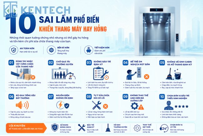 Những sai lầm thường gặp gây hỏng thang máy lặp đi lặp lại