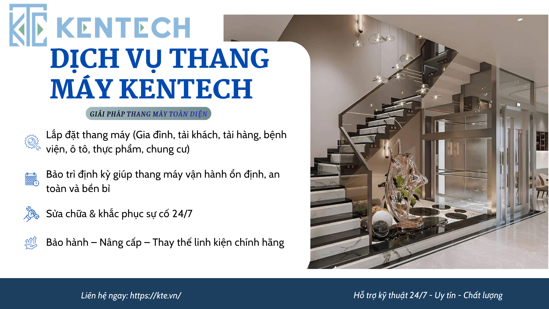 Dịch vụ thang máy Kentech - lắp đặt, bảo trì và sửa chữa thang máy chuẩn kỹ thuật